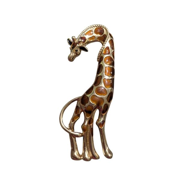 Jewelry - Vintage Giraffe Brooch Pin, Gold Tone Enamel Animal Jewelry, Safari Wildlife